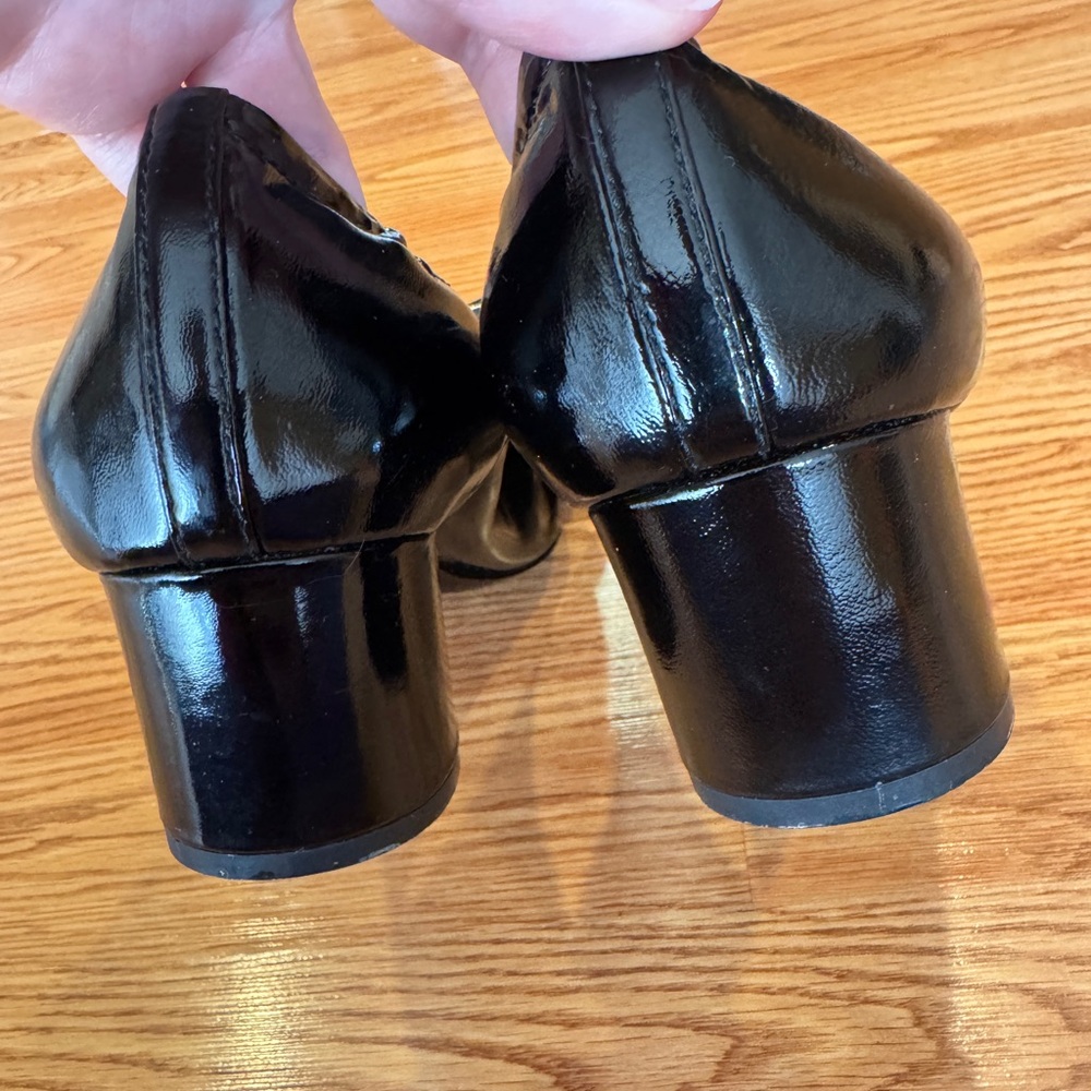 Prada Sport Patent Leather Bow Accent Block Heel Shoes Black size 39 1/2 - Picture 5 of 6